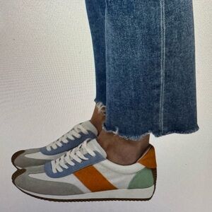 J Slides Women's Sneakers with Orange and Green Stripes